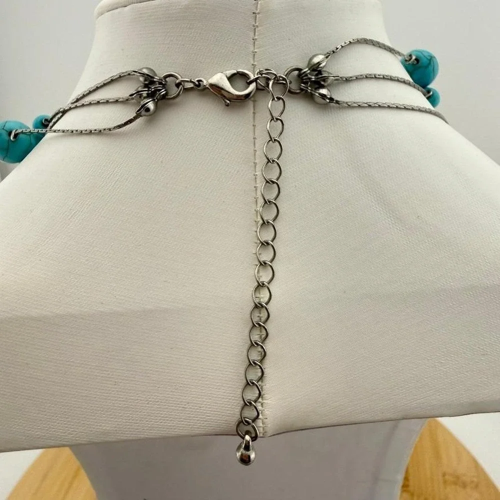 Boho Layered Necklace Howlite Stone Multi Strand Southwestern Design
